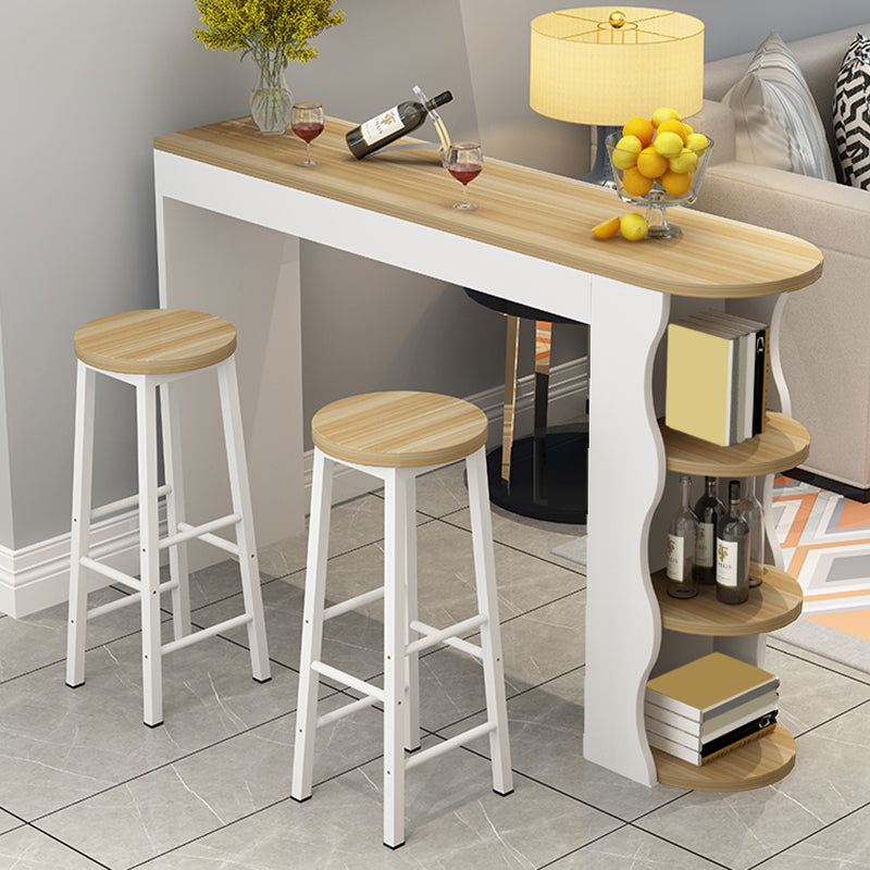 Double Pedestal Bar Table Set 1/3 Pcs Wood Frame Bar Table and Backless Stools