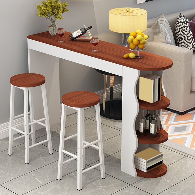 Double Pedestal Bar Table Set 1/3 Pcs Wood Frame Bar Table and Backless Stools