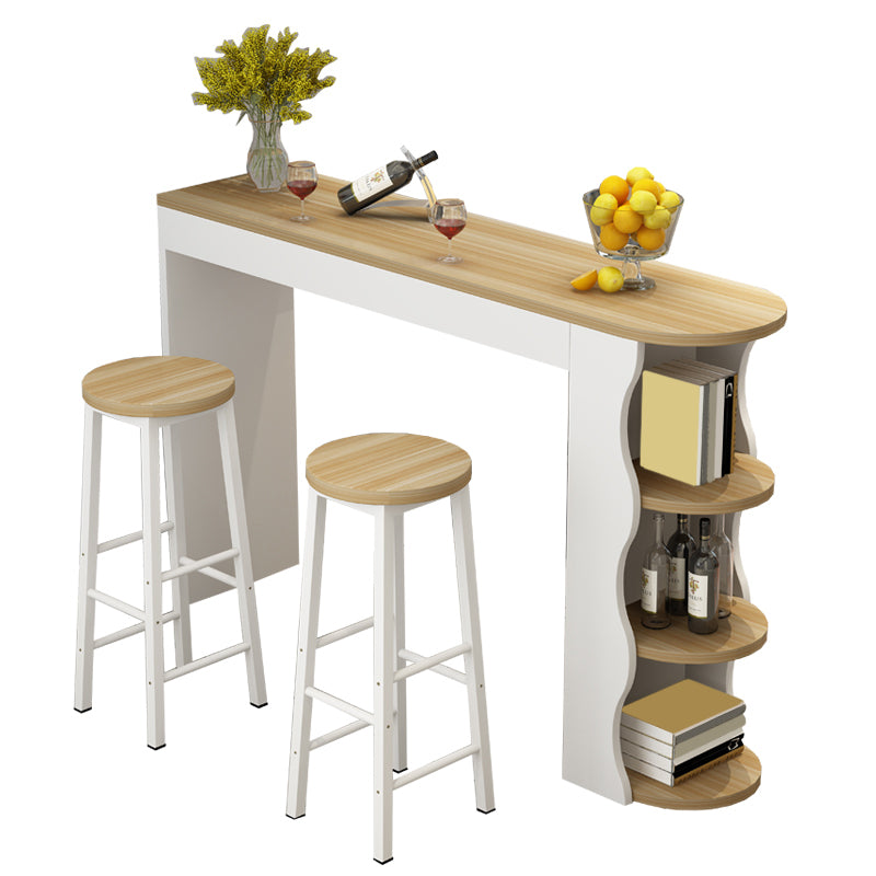 Double Pedestal Bar Table Set 1/3 Pcs Wood Frame Bar Table and Backless Stools