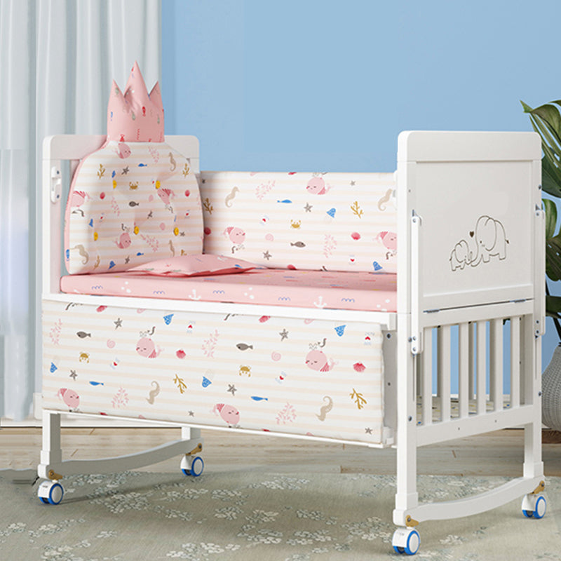 Wooden Contemporary Nursery Bed Wheels Arched Crib with Guardrail