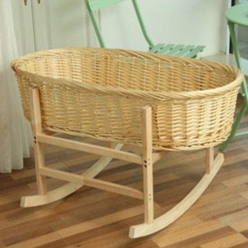 Natural Rocking and Portable Crib Cradle Oval Wicker Stand Crib Cradle