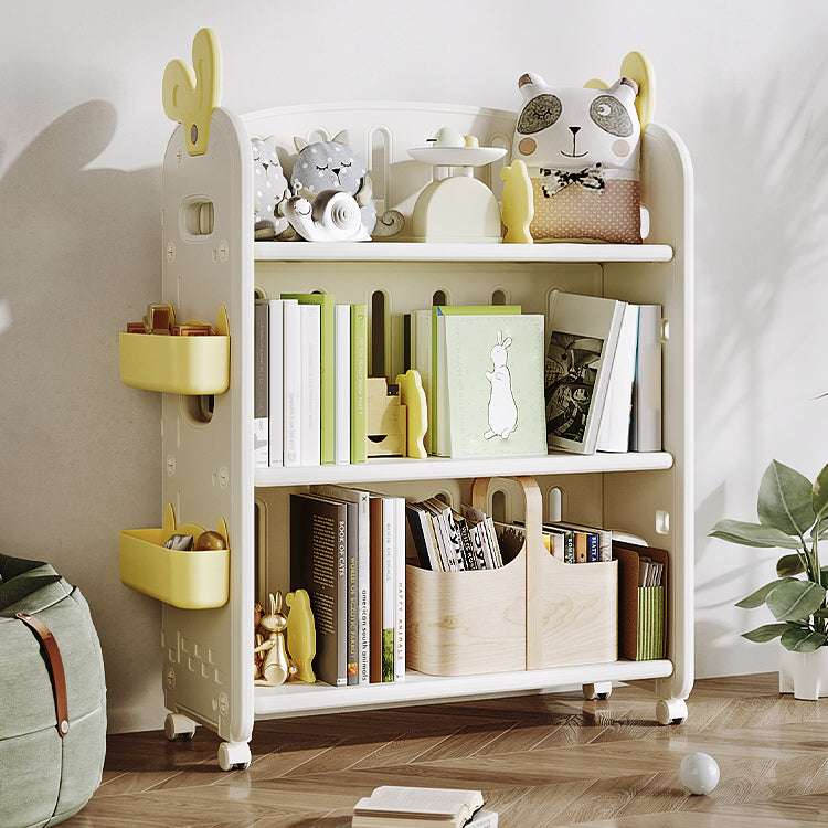 Modern Plastic Standard Bookcase Closed Back Standard Kids Bookcase with 4 Wheels