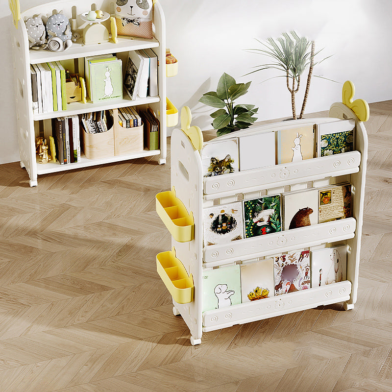 Modern Plastic Standard Bookcase Closed Back Standard Kids Bookcase with 4 Wheels