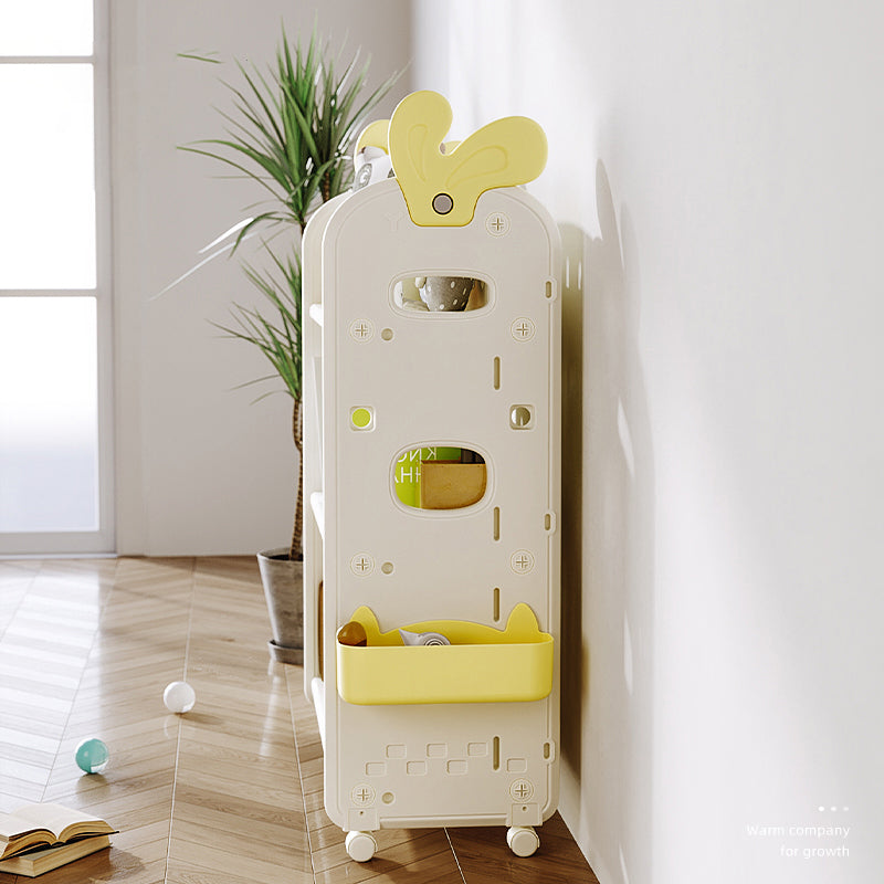 Modern Plastic Standard Bookcase Closed Back Standard Kids Bookcase with 4 Wheels