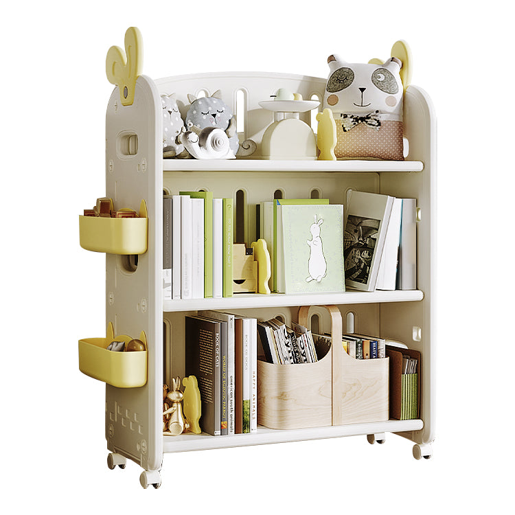 Modern Plastic Standard Bookcase Closed Back Standard Kids Bookcase with 4 Wheels
