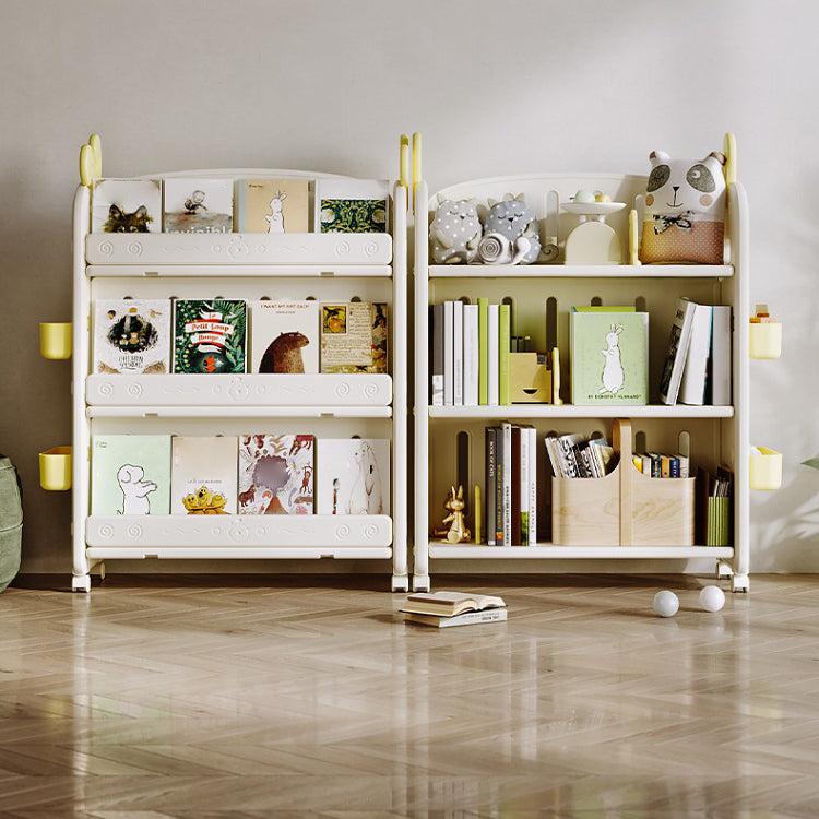 Modern Plastic Standard Bookcase Closed Back Standard Kids Bookcase with 4 Wheels
