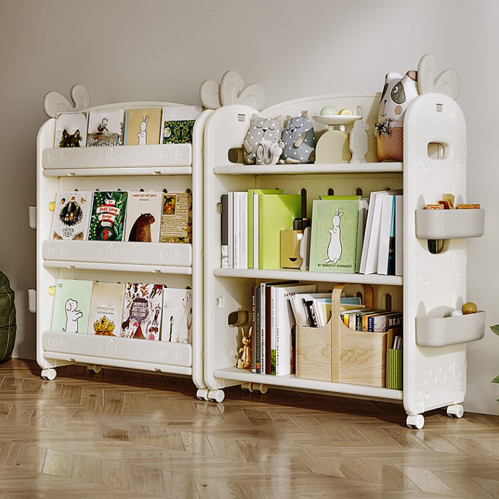 Modern Plastic Standard Bookcase Closed Back Standard Kids Bookcase with 4 Wheels