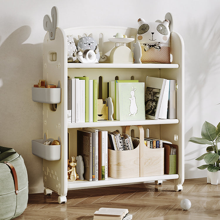Modern Plastic Standard Bookcase Closed Back Standard Kids Bookcase with 4 Wheels