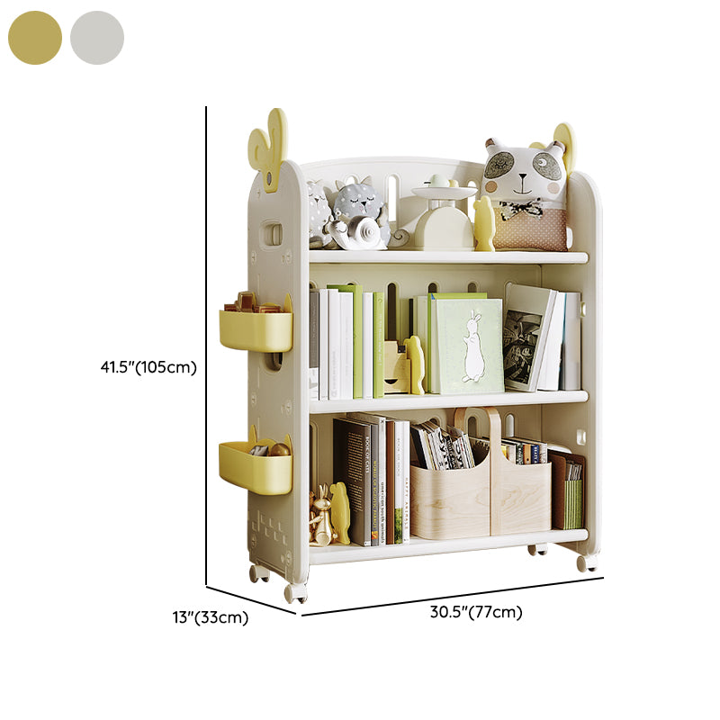 Modern Plastic Standard Bookcase Closed Back Standard Kids Bookcase with 4 Wheels