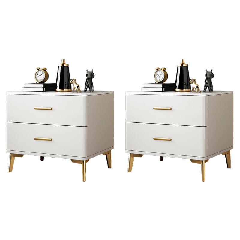 Stone Accent Table Nightstand Glam Nightstand with 2 Drawers