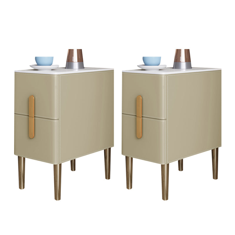 Classic Glam Accent Table Nightstand Stone Night Table with 2 Drawers