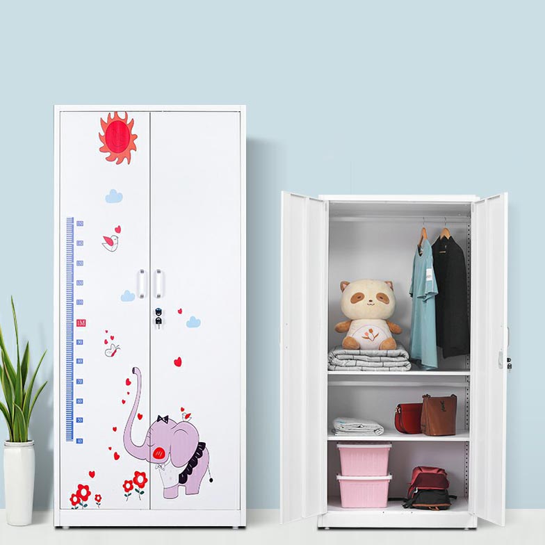 Modern Armoire Steel 2 Doors White Small Wardrobe Armoire with Lock