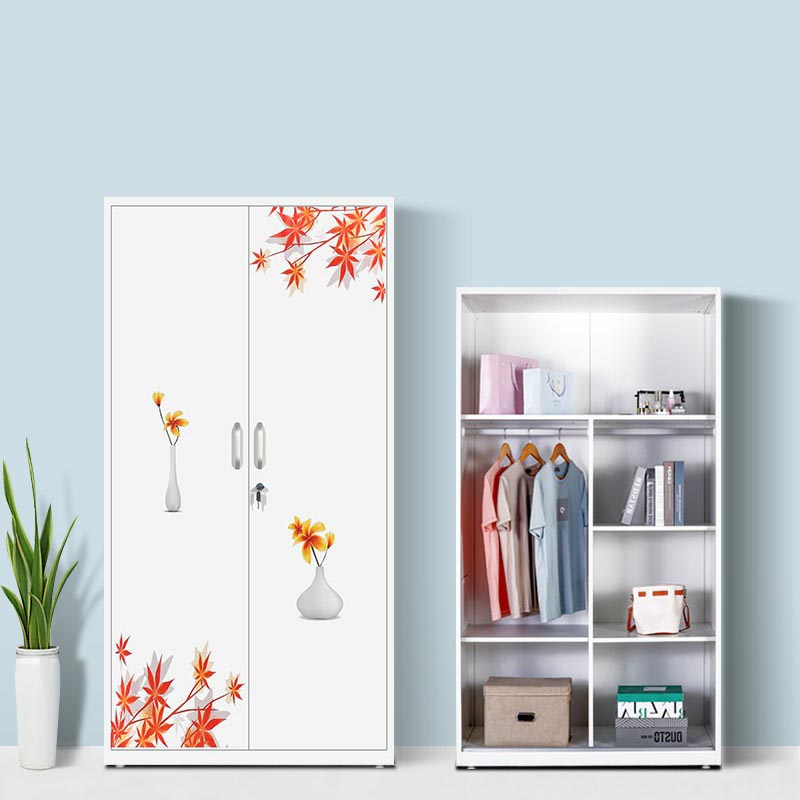 Modern Armoire Steel 2 Doors White Small Wardrobe Armoire with Lock