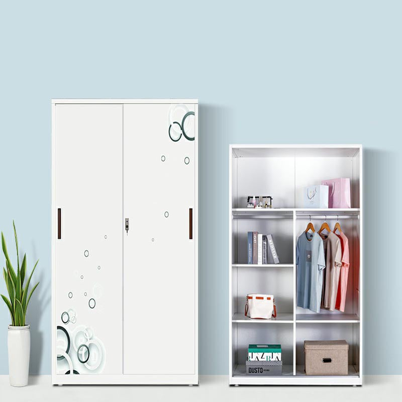 Modern Armoire Steel 2 Doors White Small Wardrobe Armoire with Lock