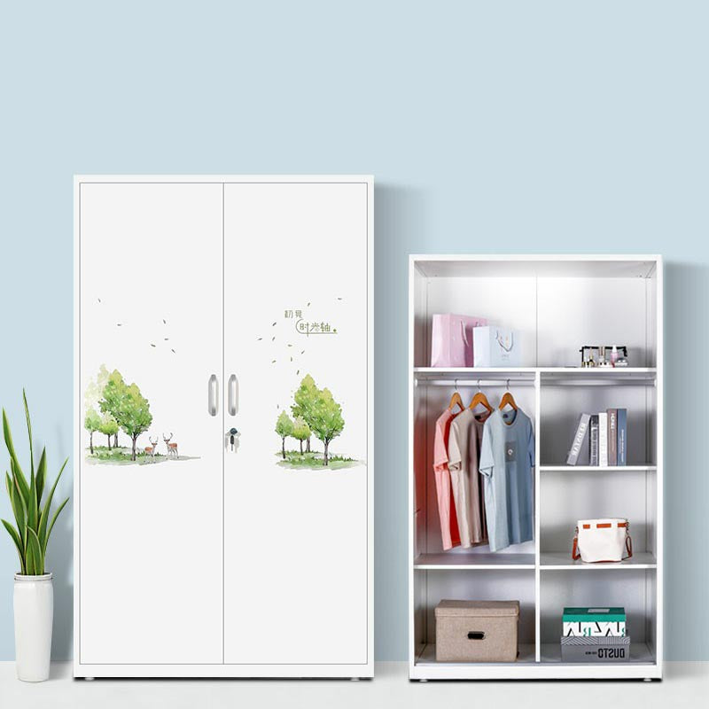 Modern Armoire Steel 2 Doors White Small Wardrobe Armoire with Lock