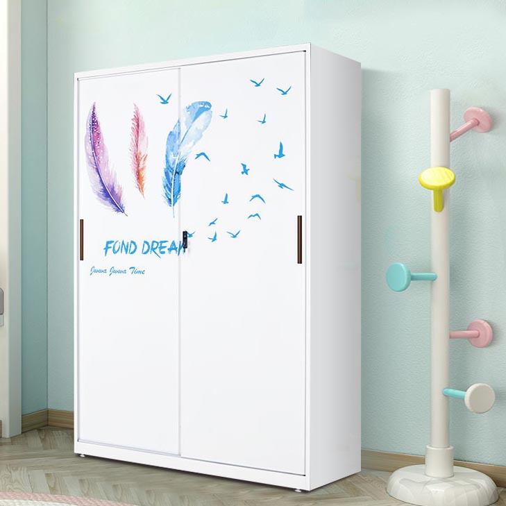 Modern Armoire Steel 2 Doors White Small Wardrobe Armoire with Lock