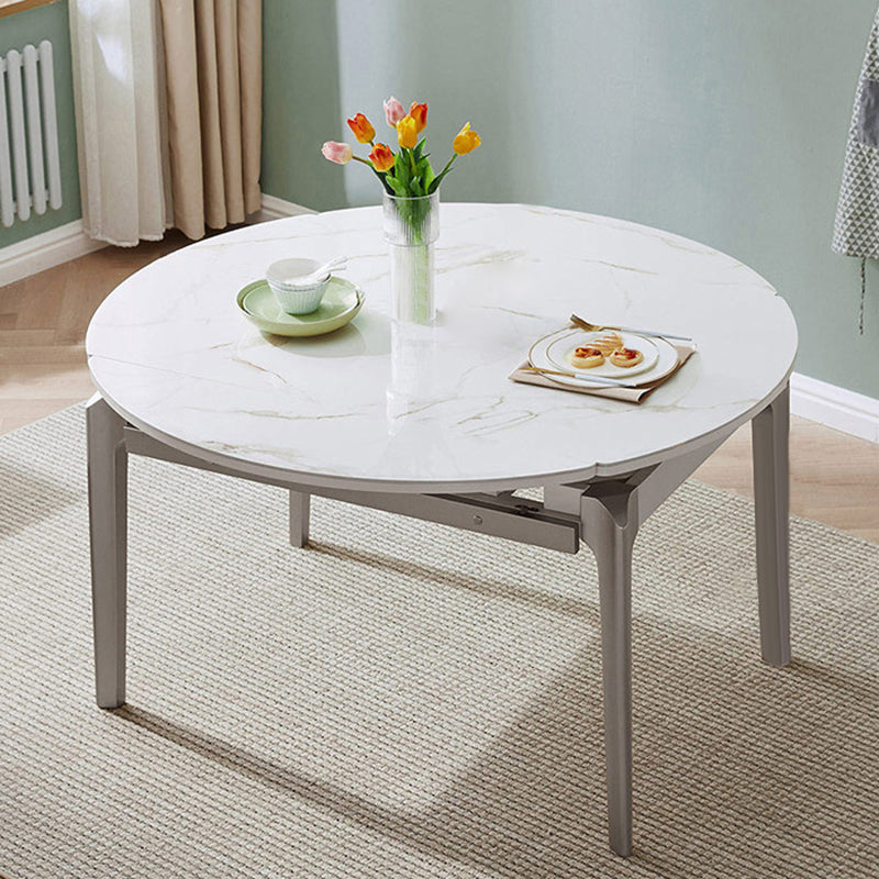 Extendable Round Dining Table Solid Wood 4 Legs Dining Table for Dining Room