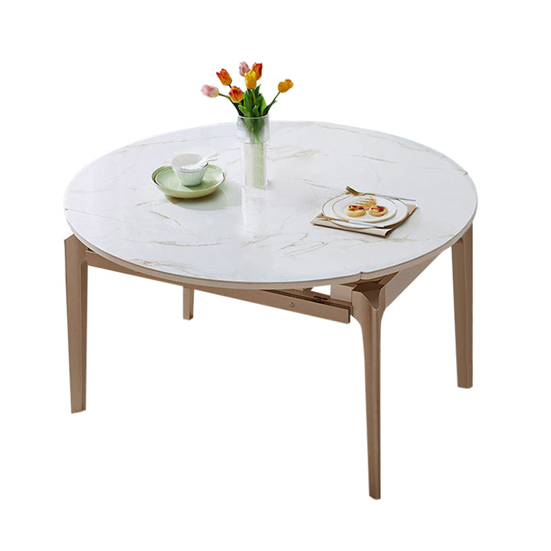 Extendable Round Dining Table Solid Wood 4 Legs Dining Table for Dining Room