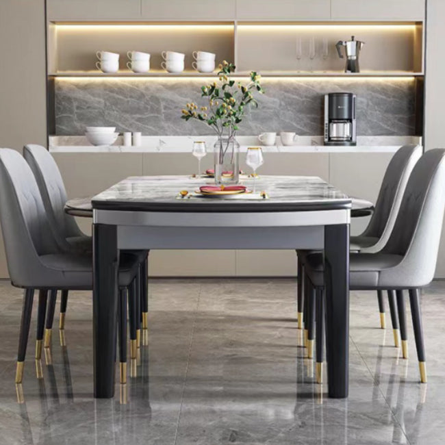 Modern Scalable Stone Dining Table Rubber Wood Legs for Dining Room
