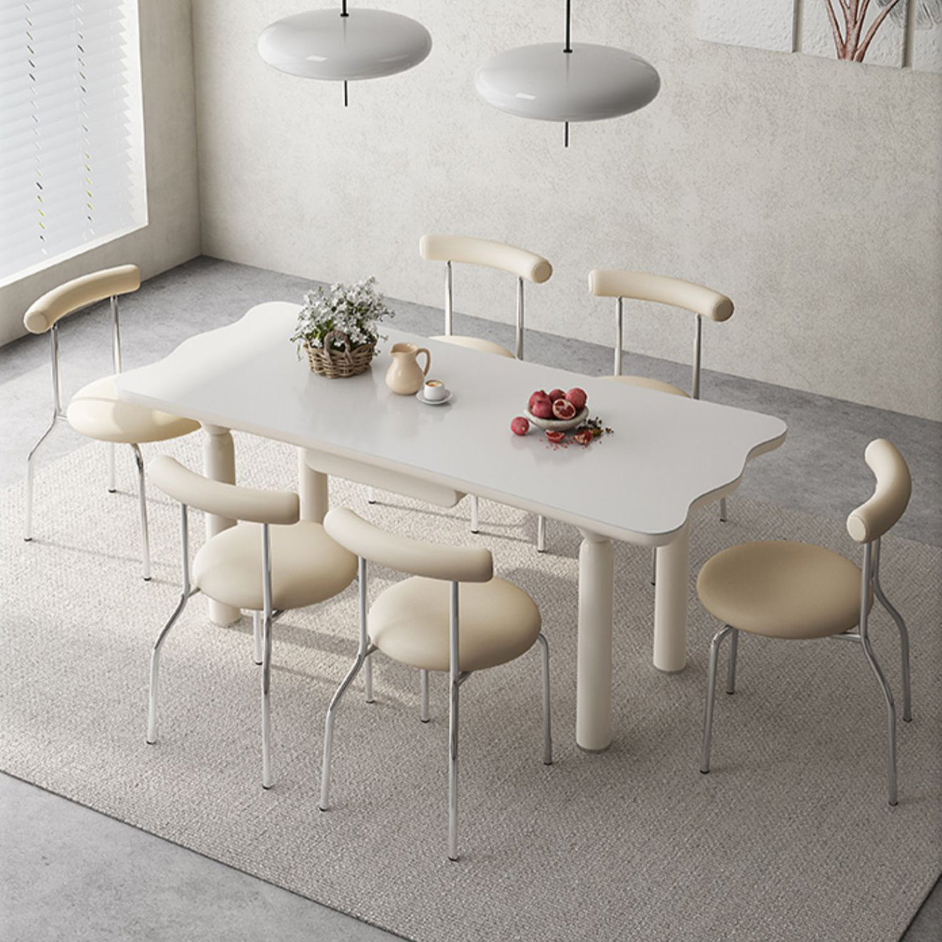 White Rectangle Dining Table Stone and Solid Wood Dining Table with 4 Legs