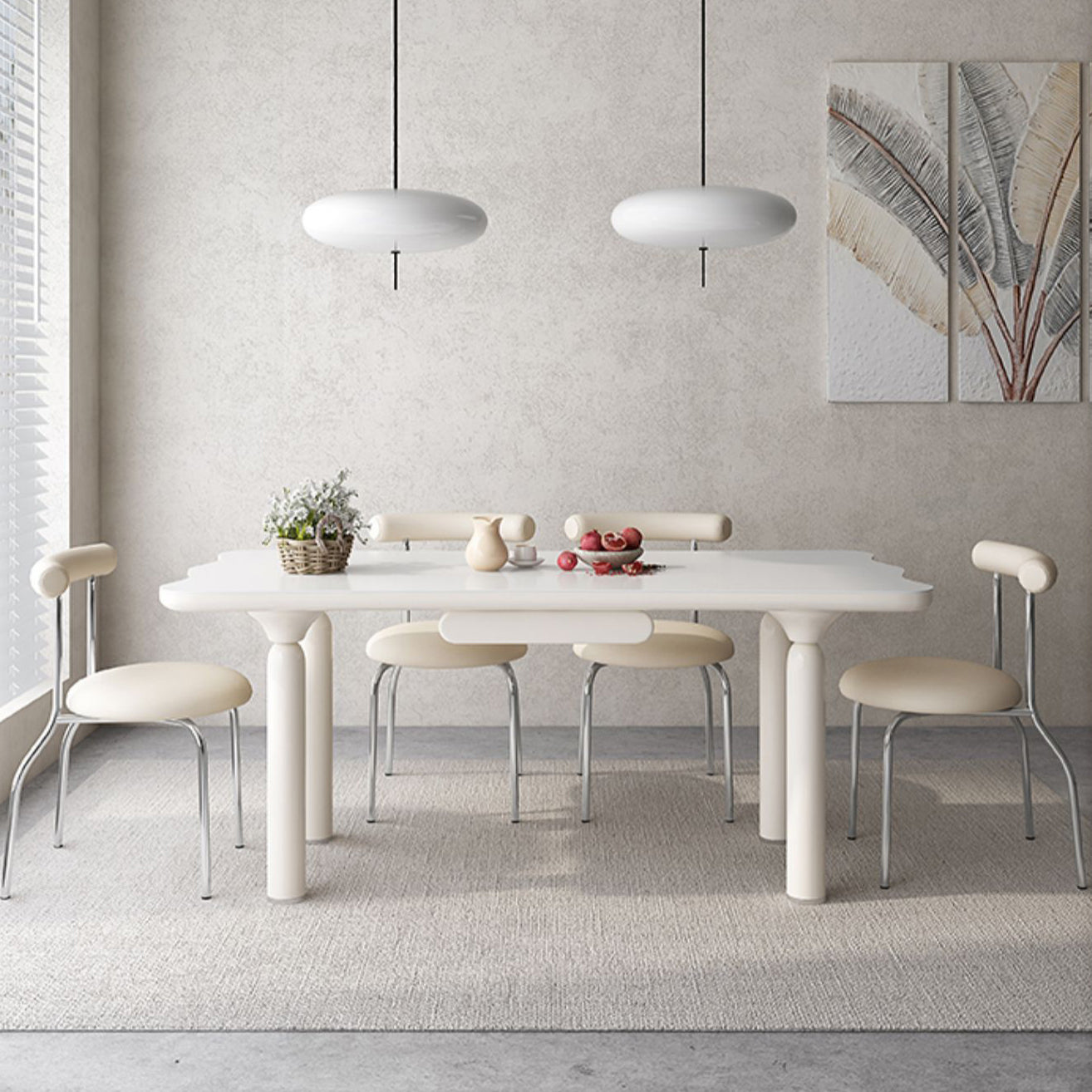 White Rectangle Dining Table Stone and Solid Wood Dining Table with 4 Legs