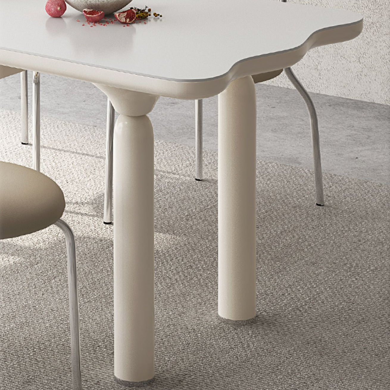 White Rectangle Dining Table Stone and Solid Wood Dining Table with 4 Legs