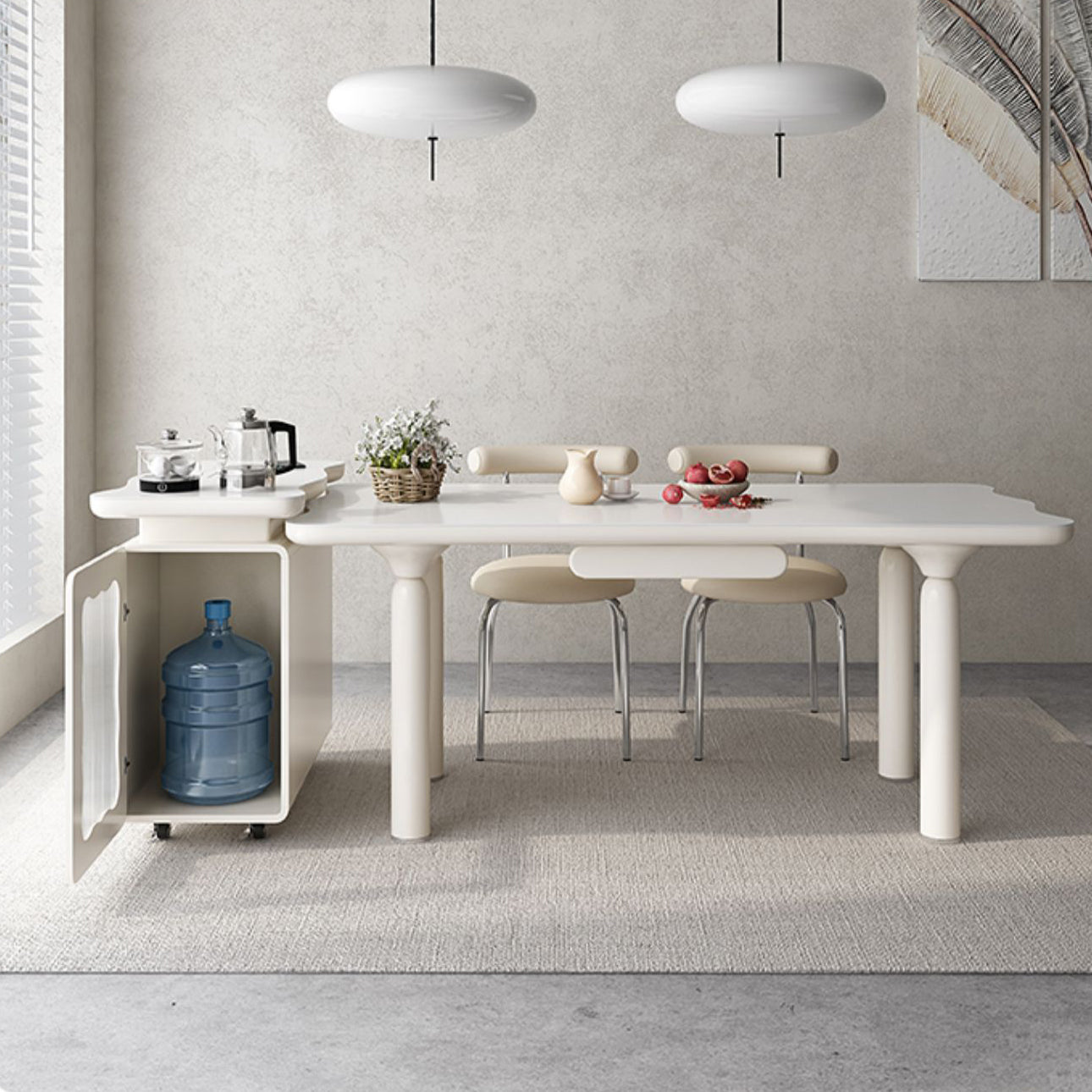 White Rectangle Dining Table Stone and Solid Wood Dining Table with 4 Legs