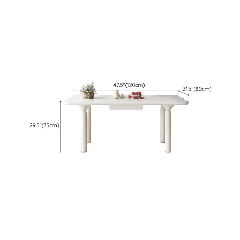 White Rectangle Dining Table Stone and Solid Wood Dining Table with 4 Legs
