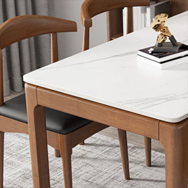 Rectangle Stone Top Dining Table Rubberwood Solid Wood 4 Legs Dining Table