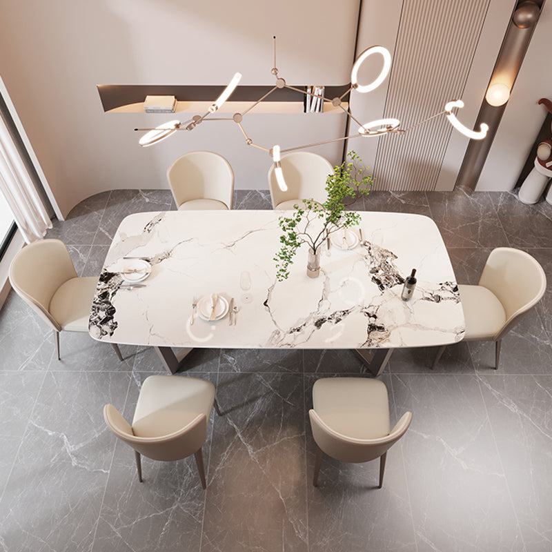 Modern Stone Rectangle Dining Table Metal Base for Dining Room