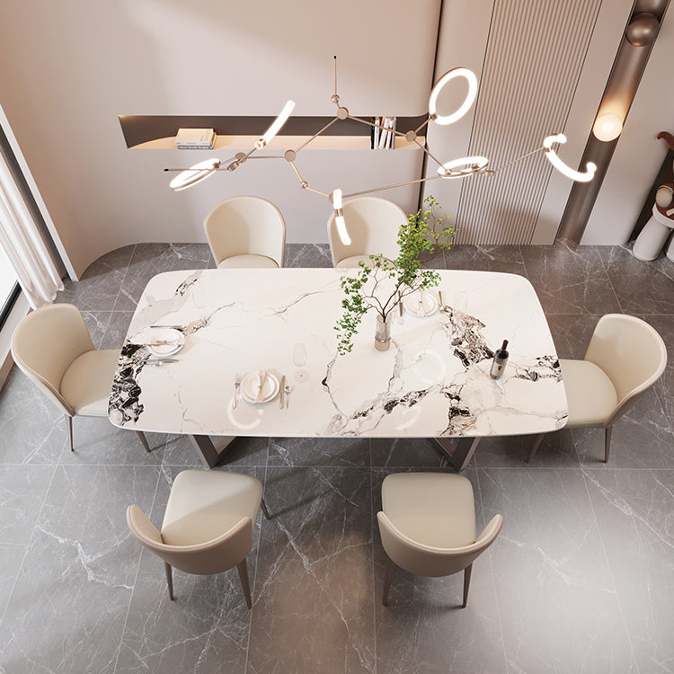 Modern Stone Rectangle Dining Table Metal Base for Dining Room