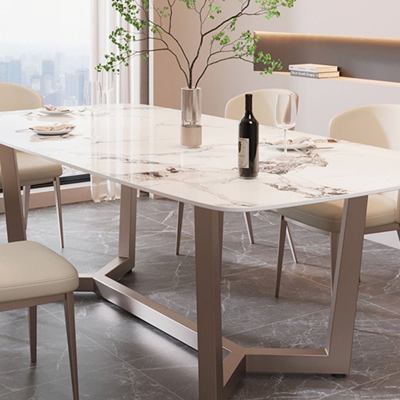 Modern Stone Rectangle Dining Table Metal Base for Dining Room