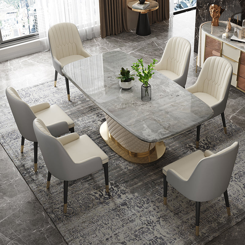 Rectangle Pedestal Dinette Table Traditional Luxury Faux Marble Dinner Room Table