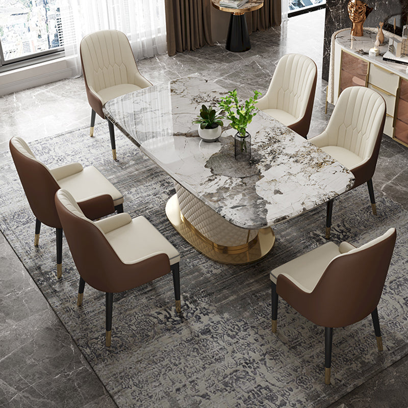 Rectangle Pedestal Dinette Table Traditional Luxury Faux Marble Dinner Room Table