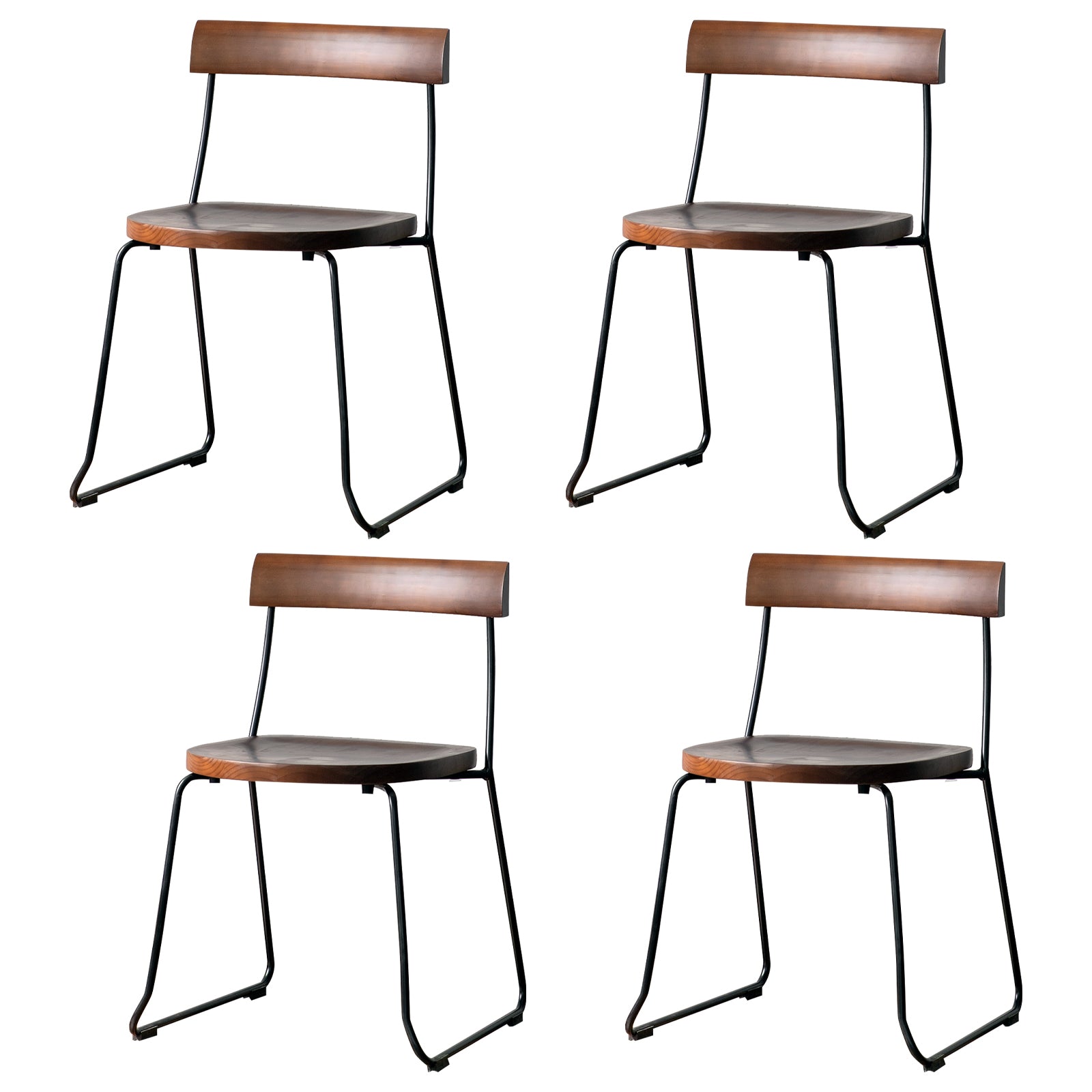 Modern Backrest Armless Wood Chair with Metal Legs for Dining Room
