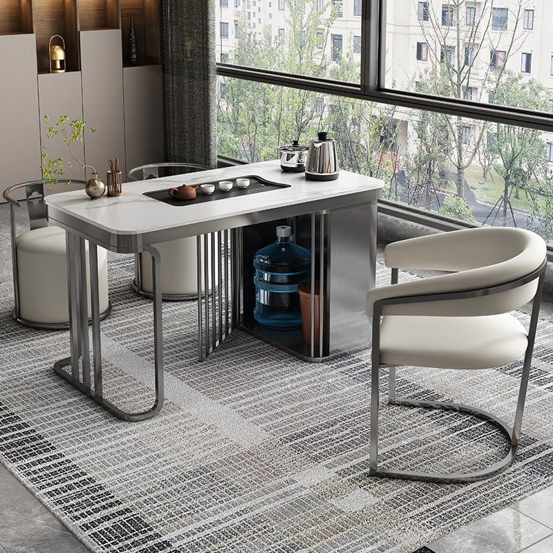 Modern Backrest Armrest Cushion Chair with Metal Base for Dining Room