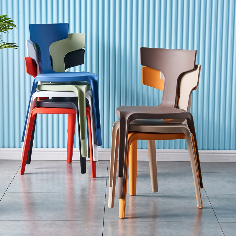 Contemporary Style Side Chair Plastic Slat Back Dining Room Chair for Indoor