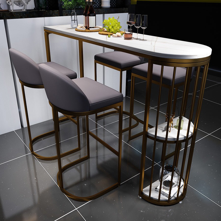 Low Back Bar Stools Glam Metal Dining Stools with Metal Base