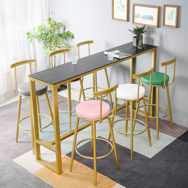 Stone Top Bar Stool Table Glam Style Pub Table with Gold Legs