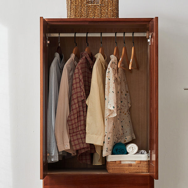 Solid Wood Kid's Wardrobe Matte Wardrobe Armoire with Lower Storage Drawers