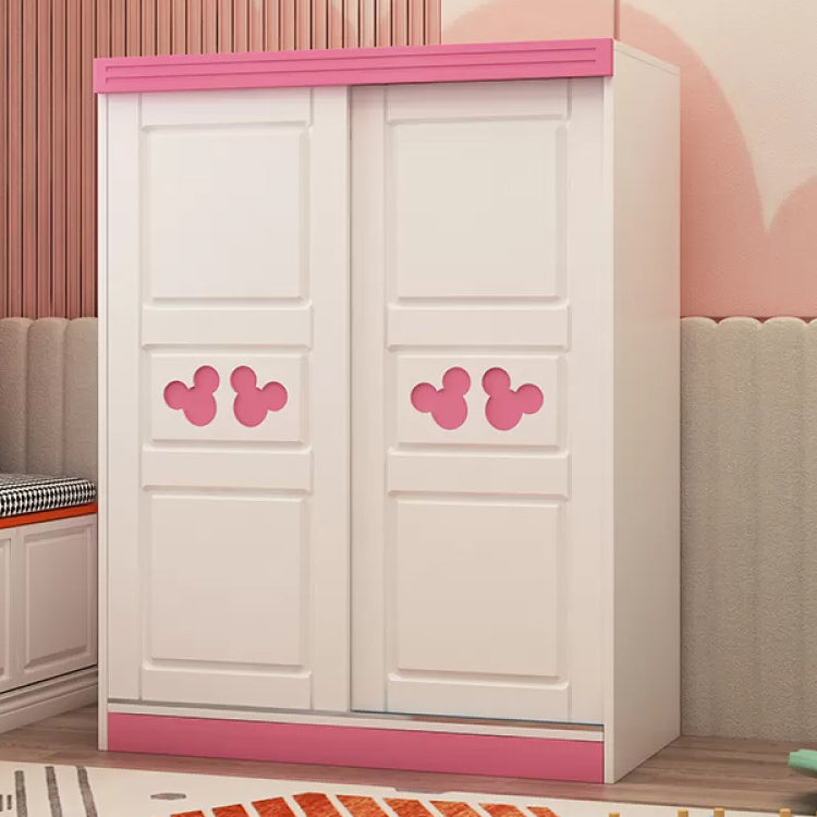 Blue and Pink Wardrobe Armoire Wood Hanging Clothes Rack for Bedroom