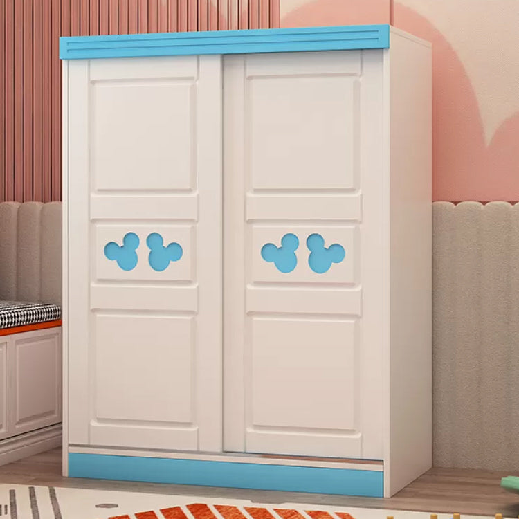 Blue and Pink Wardrobe Armoire Wood Hanging Clothes Rack for Bedroom