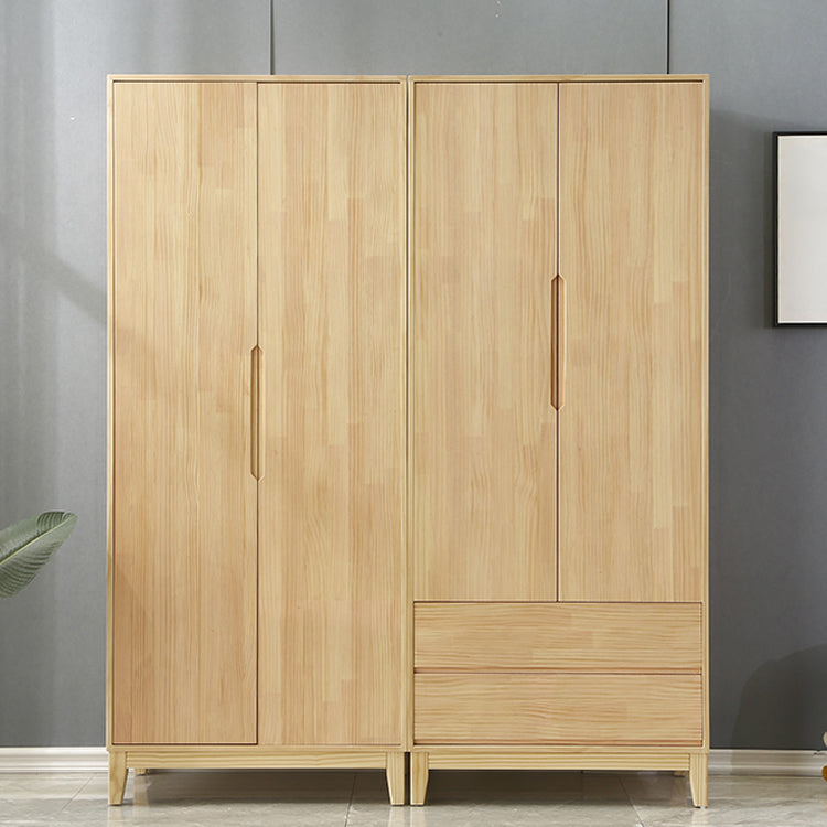 Solid Wood Kid's Wardrobe Light Wood Wardrobe Armoire with Garment Rod