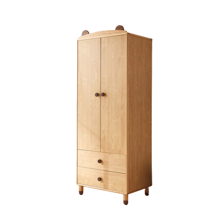 Bear Hanging Clothes Rack Brown Solid Wood Dress Up Unit with Doors