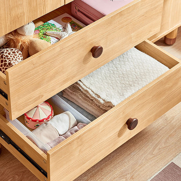 Bear Hanging Clothes Rack Brown Solid Wood Dress Up Unit with Doors