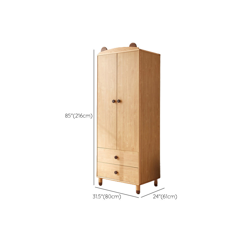 Bear Hanging Clothes Rack Brown Solid Wood Dress Up Unit with Doors