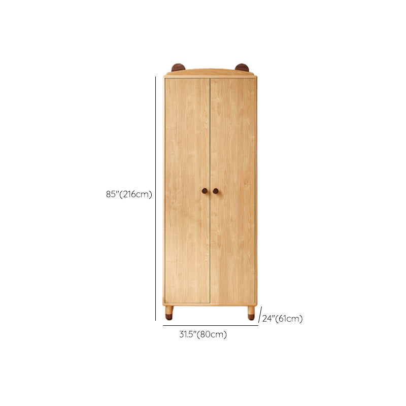 Bear Hanging Clothes Rack Brown Solid Wood Dress Up Unit with Doors