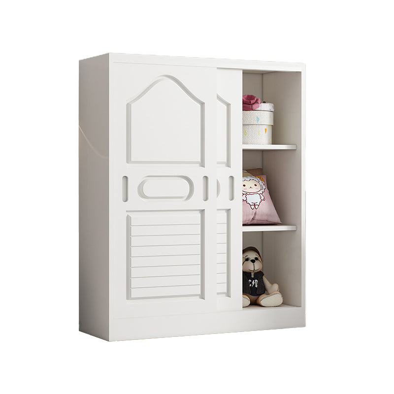 Pine Kid's Wardrobe Modern Wardrobe Closet With Sliding Door and Garment Rod
