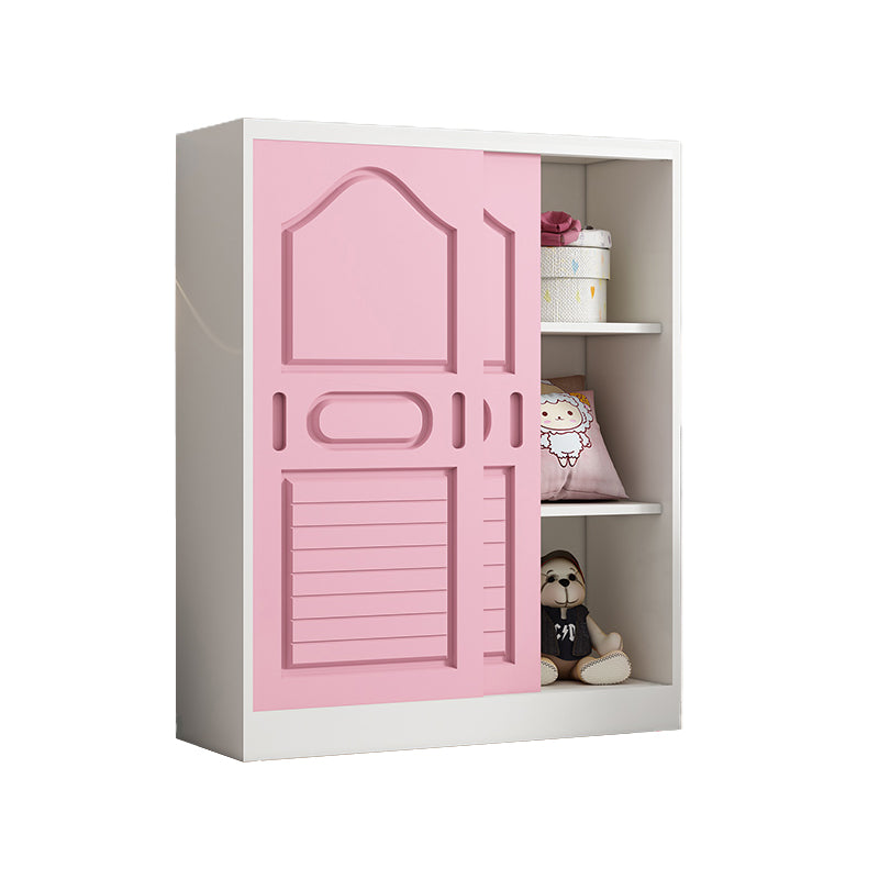 Pine Kid's Wardrobe Modern Wardrobe Closet With Sliding Door and Garment Rod
