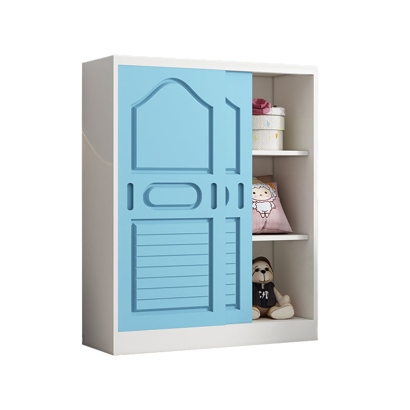 Pine Kid's Wardrobe Modern Wardrobe Closet With Sliding Door and Garment Rod